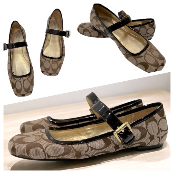Coach Shoes - Coach "Emme" Mary Jane Flats in Coach Logo Print Canvas/ Patent Leather sz 7.5 B